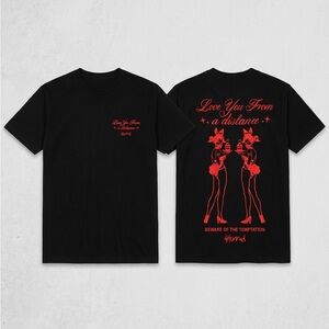 Black Short-Sleeve Graphic Tee with Red Print - Love You From a Distance